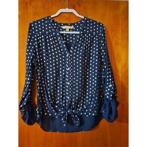 Navy and Metallic Long sleeved Blouse